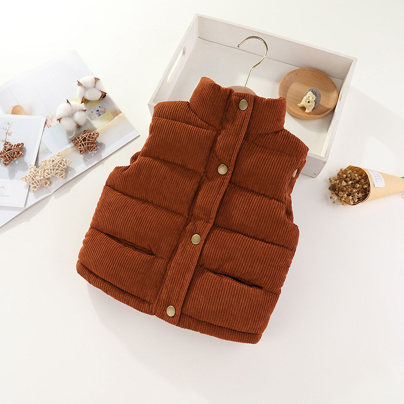Children's vest boys and girls thickened warm outer wear corduroy autumn and winter cotton vest baby outer tower Waistcoat Vest