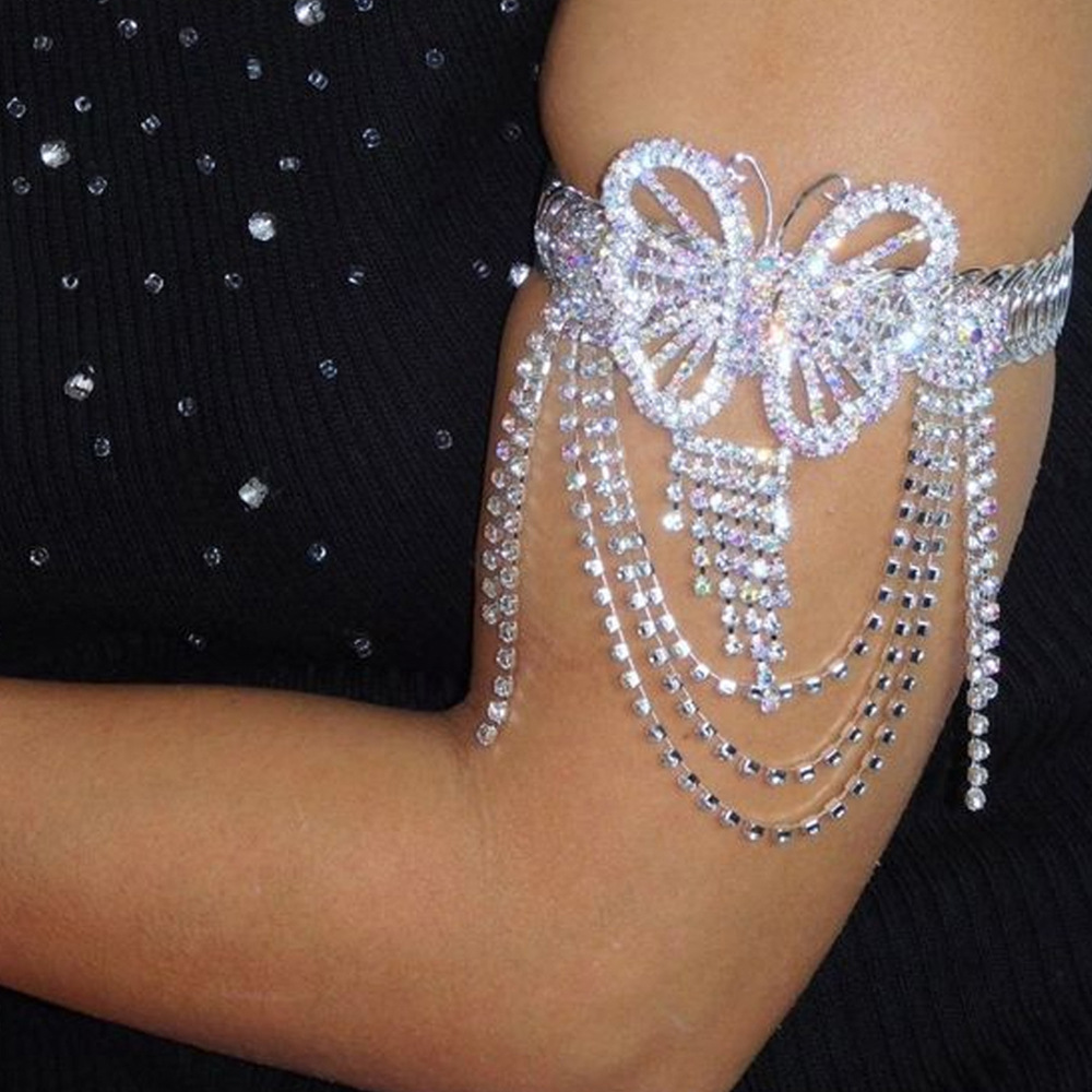 European and American niche exquisite fairy butterfly tassel bracelet rhinestone arm chain women's fashion trend cross-border jewelry