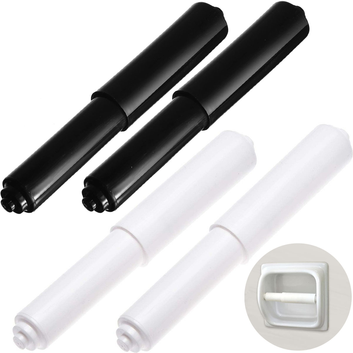 Bathroom Tissue Box Accessories Plastic Spring Telescopic Rod White Plastic Roll Paper Shaft Tissue Holder Paper Roller 3PCs Pack