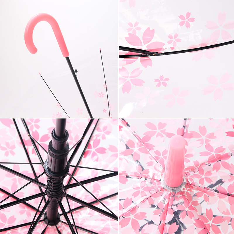 Umbrella Transparent Umbrella Cherry Blossom Beautiful Long Handle Umbrella Transparent Sunny Umbrella Super Beautiful Artistic Fresh Long Handle Umbrella Multicolor