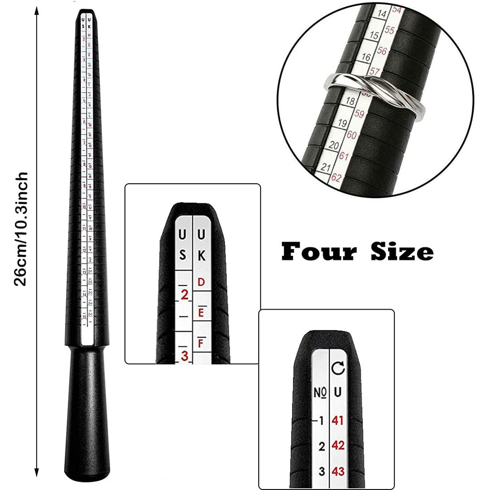 4-piece plastic ring measuring set UKUS plastic rod 0-13 US degree Ring 1-17 black US degree ruler for foreign trade