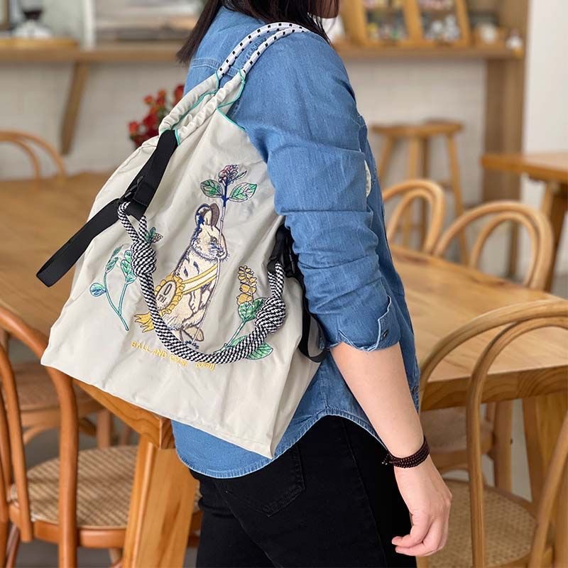Japanese homemade ball chain environmentally friendly shopping bag nylon cloth embroidered handbag canvas bag nylon shopping bag