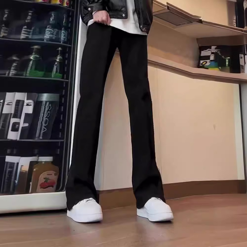 Black Trousers Men's Slim-Fit Micro-Stretch Pants American-Style High Street Vibe Pants Otd Wear Straight Trousers