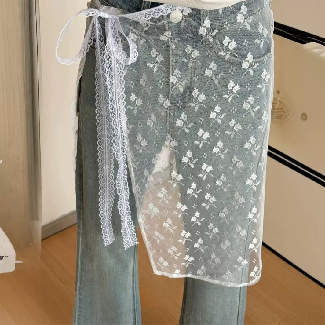 Spring New lace skirt curtain cover stacked skirt layered matching apron skirt fart curtain mesh floral skirt