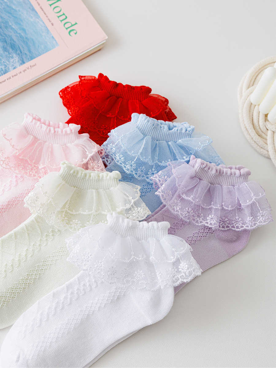 Double-layer lace lace socks girls' thin white dance princess girls' baby spring and autumn children Latin dance