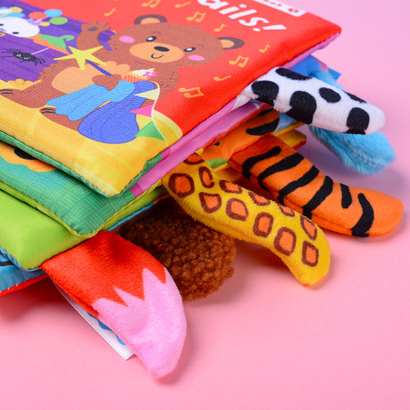 LakaRose Baby Animal Tail Cloth Book Baby Enlightenment Early Education Cloth Book 0-year-old Baby Ring Paper Cloth Book Toy
