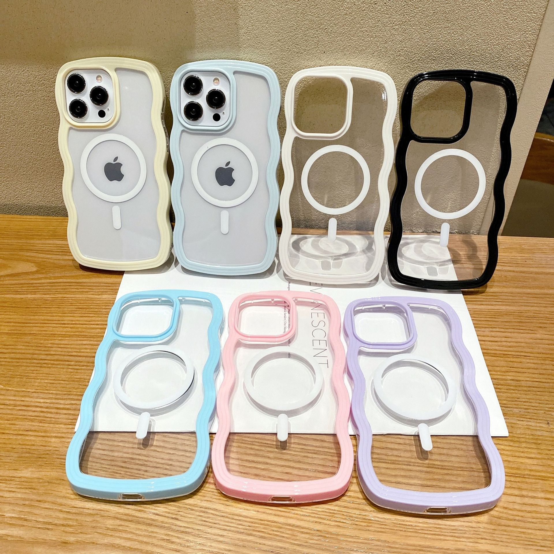 適用iPhone14pro max蘋果15手機殼新款磁吸殼12/13二合一波浪軟殼