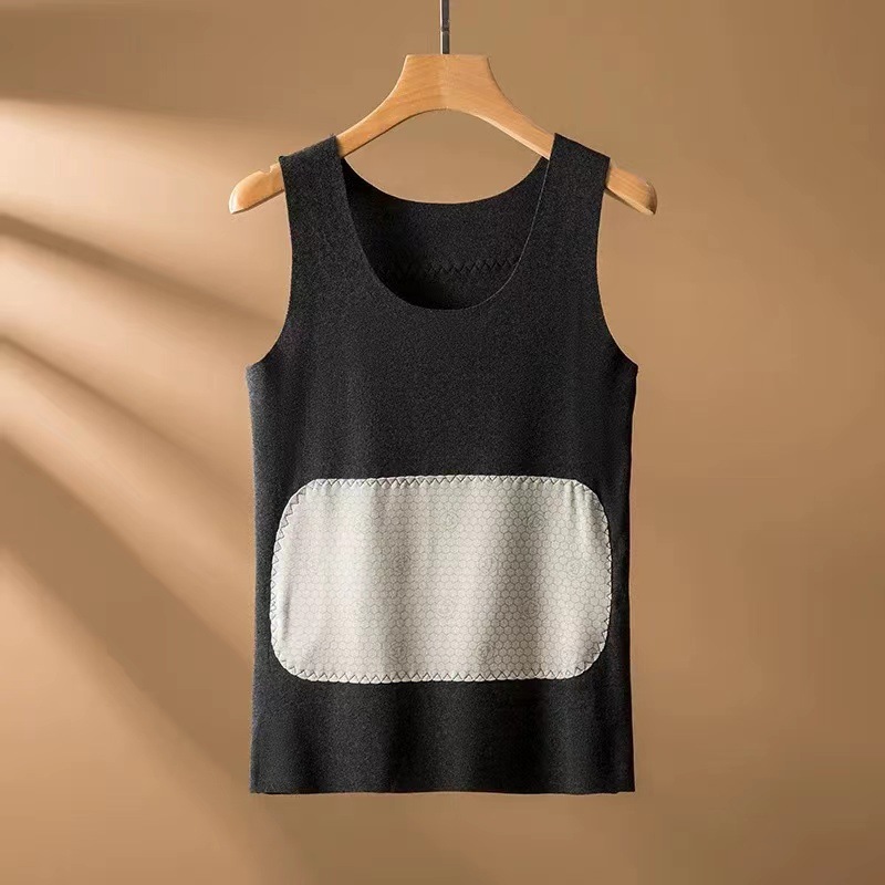 New men's and women's warm patch thermal vest waistcoat back warm waist top autumn and winter thickened fleece-lined bottoming shirt