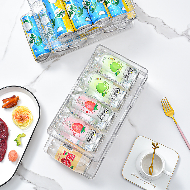 Lifting beer beverage refrigerator box double-layer rolling can Cola drawer storage rack PET double-layer beverage rack
