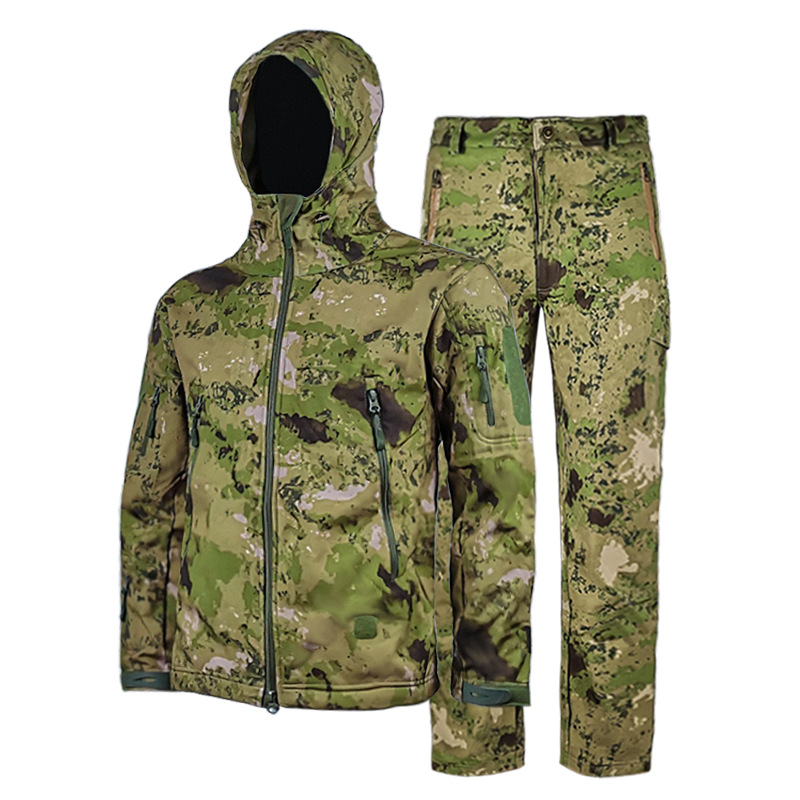 Outdoor sports jacket suit fleece-lined thickened warm jacket pants autumn and winter men's windproof waterproof soft shell coat
