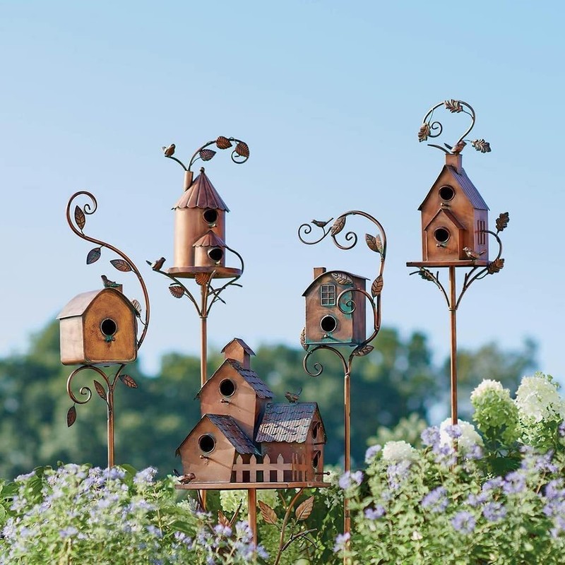 金属巣箱屋外庭の装飾巣小屋中庭飾り庭アート鳥の避難所の芝生の飾り|undefined