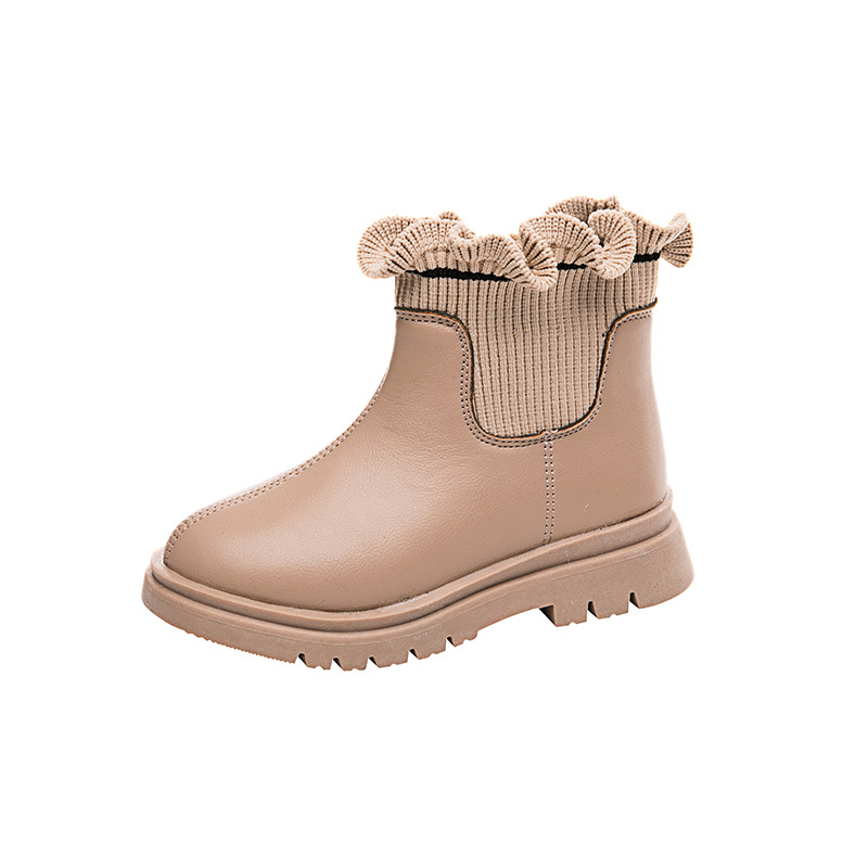 Girl's Martin boots 2022 autumn and winter new little girl's wooden ear Princess short boots Korean style fleece-lined warm cotton boots