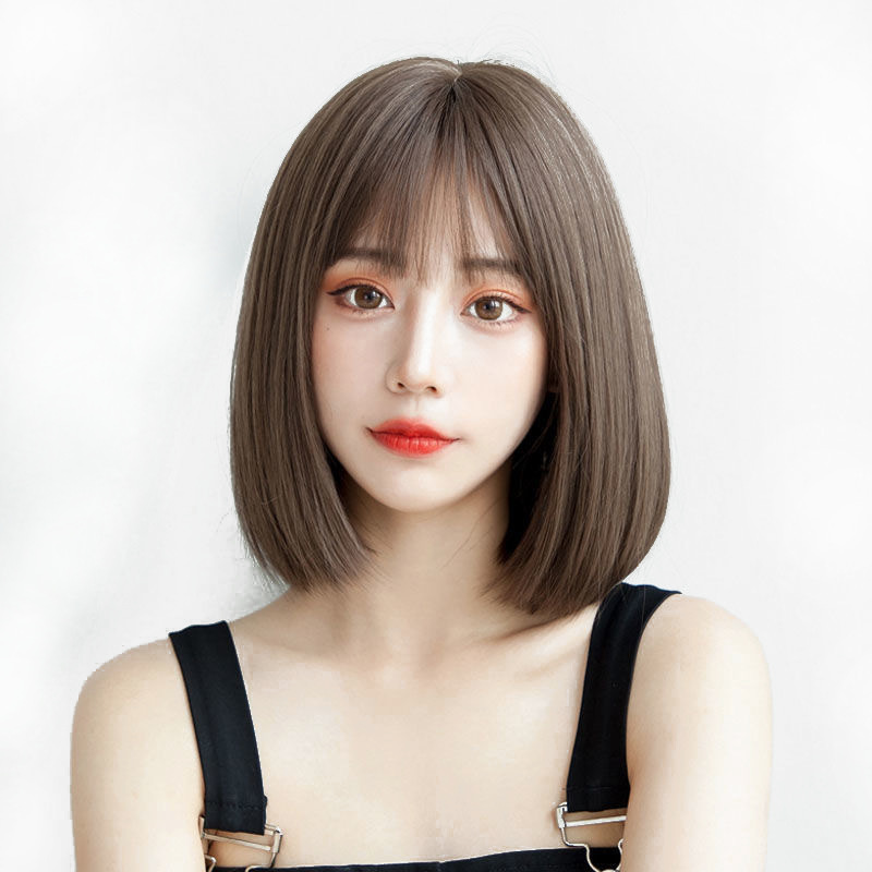 Women's Internet Celebrity bobo Head Short Straight Hair Temperament Inner Buckle Korean Style Girl's Full Head Cover Hair Set Air Bangs Fake Head Cover
