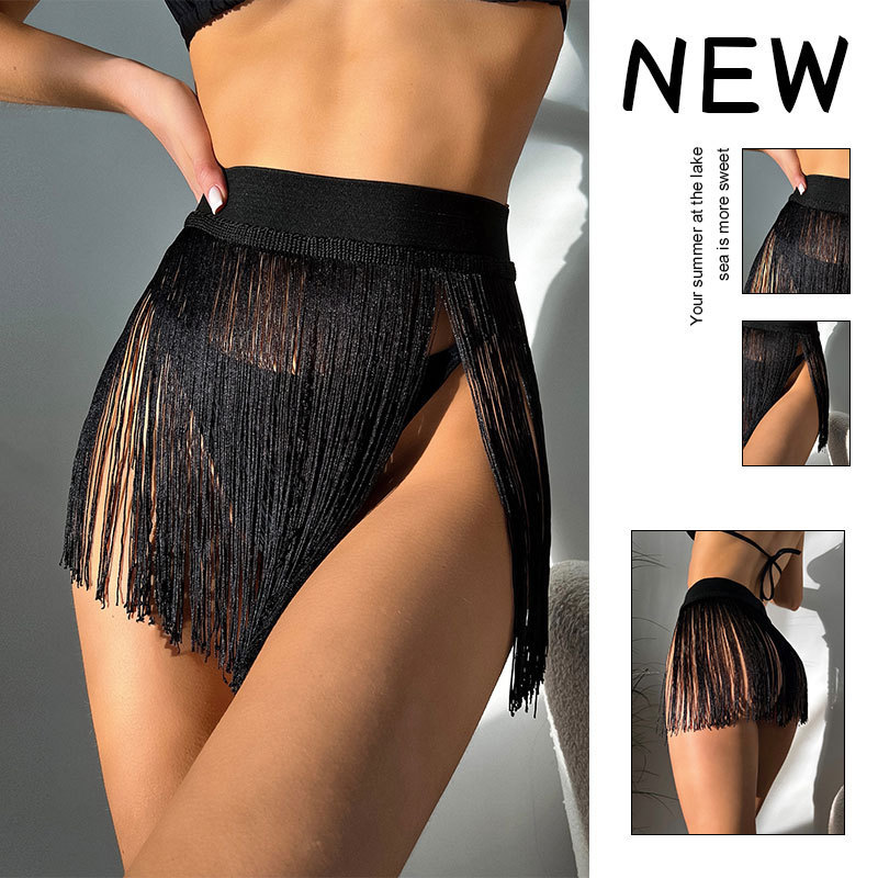 2024 Amazon tassel fashion small skirt beach swimming trunks European and American hip high waist holiday bikini swimming skirt
