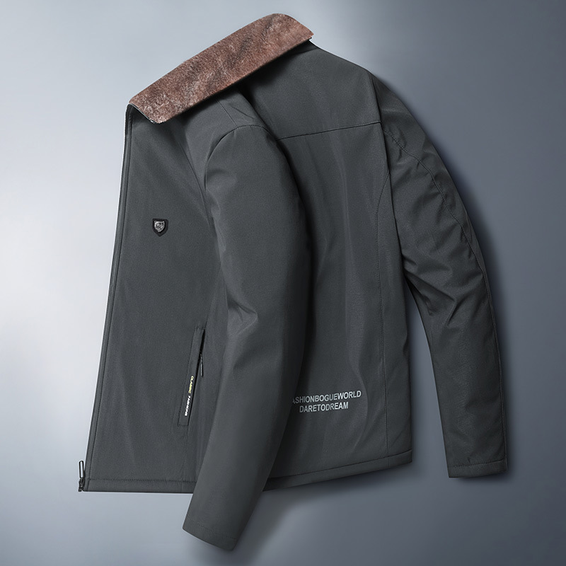 Explosions Cross-border Fleece-lined Jacket Thickened Cotton Jacket Men's Middle-aged and Elderly Lapel Loose Warm Jacket Collar