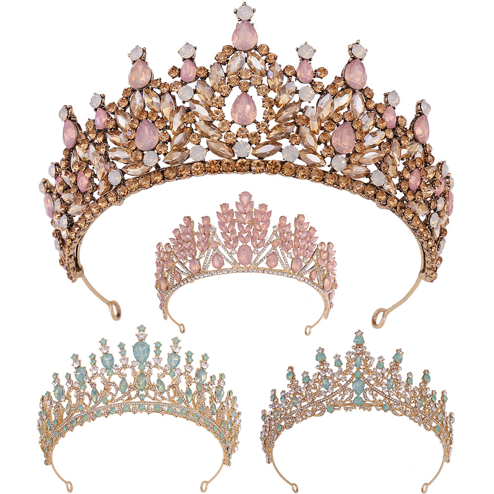 Cross-border hot sale wedding crystal headdress headband baroque inlaid blue jelly rhinestone bridal crown factory wholesale