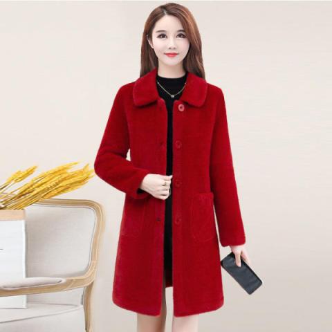 lamb velvet mid-length coat women's 2022 Winter new mother Korean-style large size western style women's coat_voghion.com