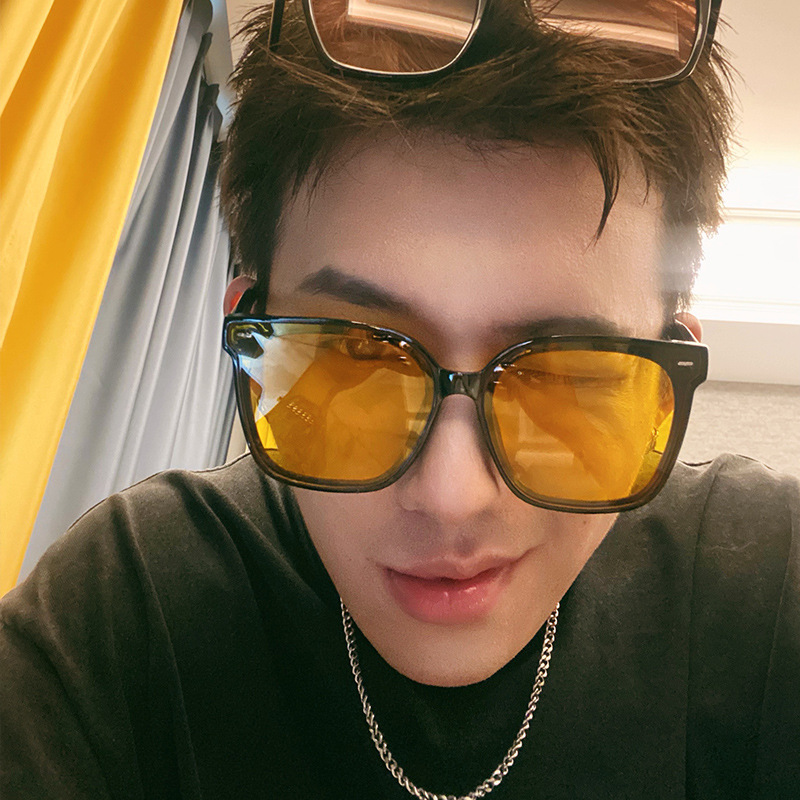 Vintage Transparent Yellow Sunglasses Men's Trendy Brand ins Internet Celebrity Driving Big Face Anti-UV Glasses Women's Sunglasses