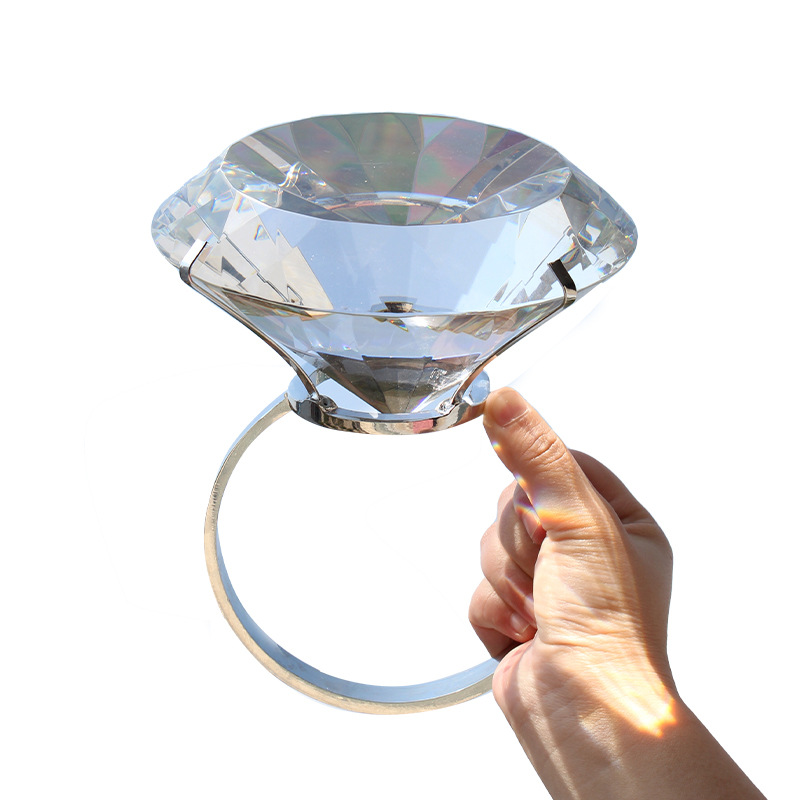 Simulation fake diamond ring artificial crystal ring funny birthday proposal show fun lettering gift