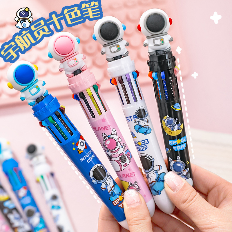 Cartoon Astronaut Ten Color Ballpoint Pen Student Creative Astronaut 10 Color Pen Cute Press Hand Account Multi-color Pen