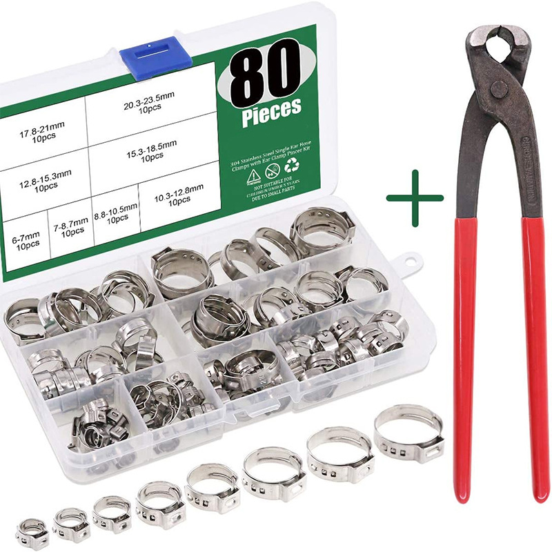 80pc single ear clamp set stepless clamp pliers stainless steel stepless hose clamp for water pipe pipe car