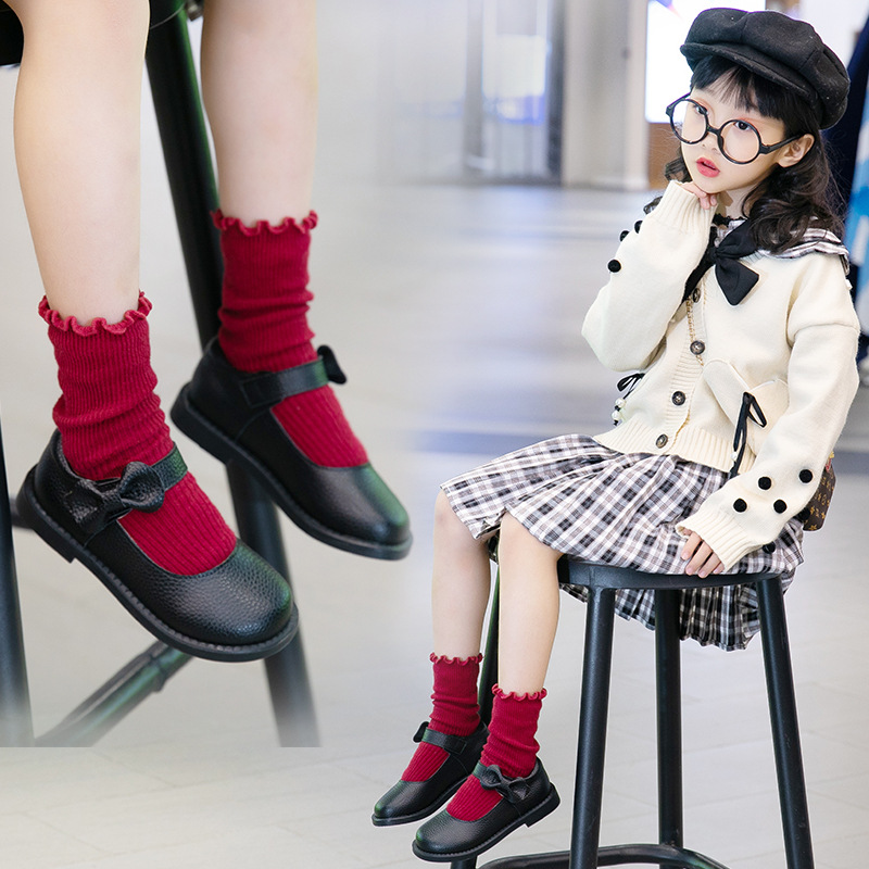 Girls Princess Shoes Genuine Leather Black Small Leather Shoes 2024 Spring Little Girl Shoes British Style Student Shoes