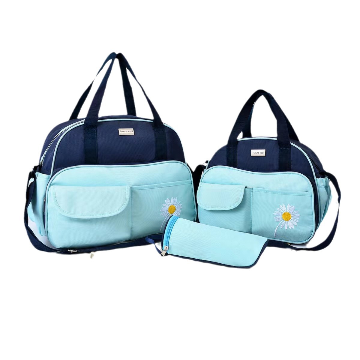 Cross-border exclusive hot selling mummy bag four-piece set Daisy embroidered multi-functional large capacity shoulder crossbody mother and baby bag