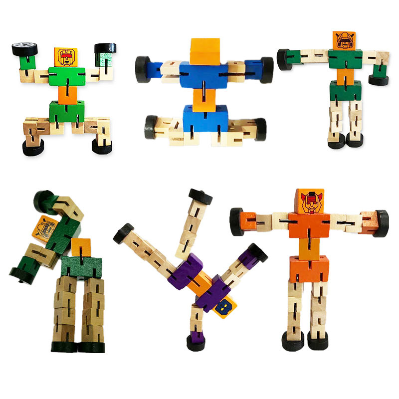 DIY wooden robot toy children's educational wooden variety robot doll wooden deformation small wooden man
