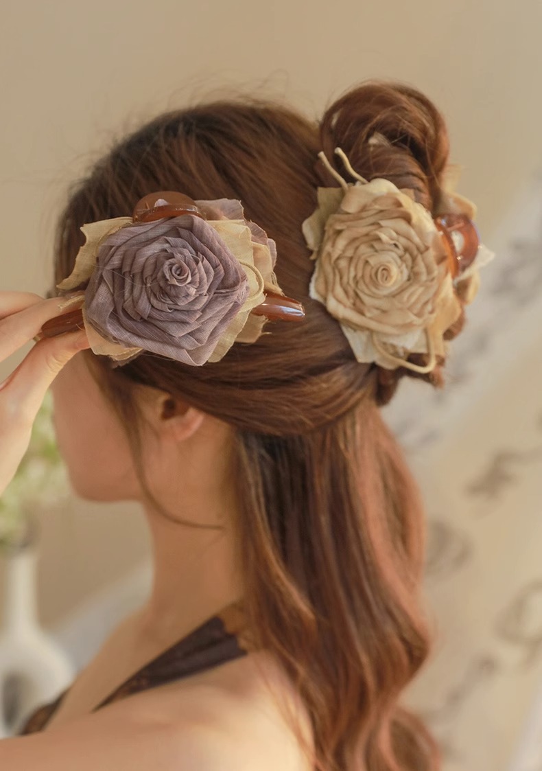 Fermaglio per capelli fatto a mano in tessuto con rosa essiccata, grande forcina di alta qualità, per donna, con cucchiaio antico, fermaglio per squalo, copricapo con temperamento_voghion.com