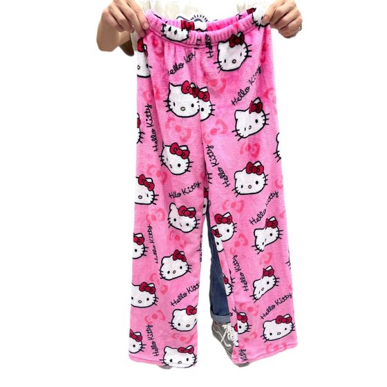 Cartoon Cat Christmas fleece-lined Pajama Pants Women's Home Casual Fall/Winter Flannel Pants Home Wear