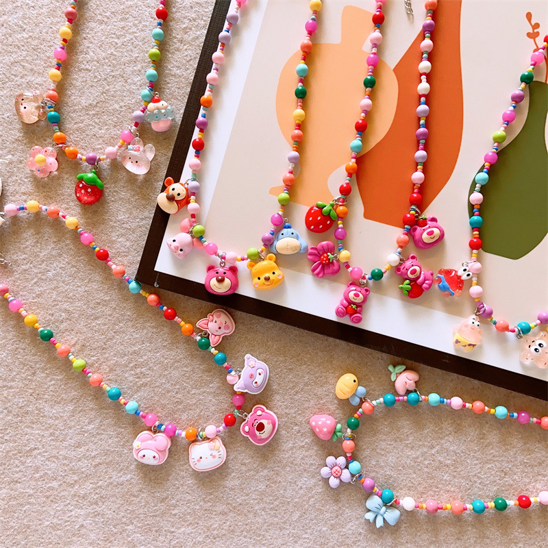 Korean Children's cute resin colorful cartoon character necklace girls' summer multi-accessories hanging chain parent-child decoration