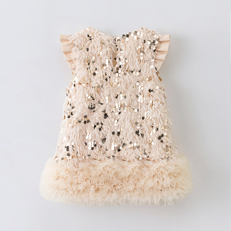 Girls Bubble Sequin Bow Vest Dress Autumn and Winter New Korean Style Girl Baby Girl Stylish One-year-old Dress Princess Dress