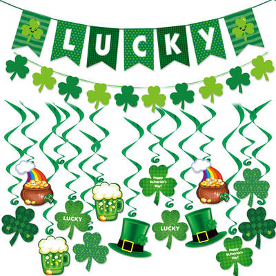 St. Patrick's Holiday Party Decoration Clover Flower Irish Flag Beer Hanging Ornaments Wholesale Custom