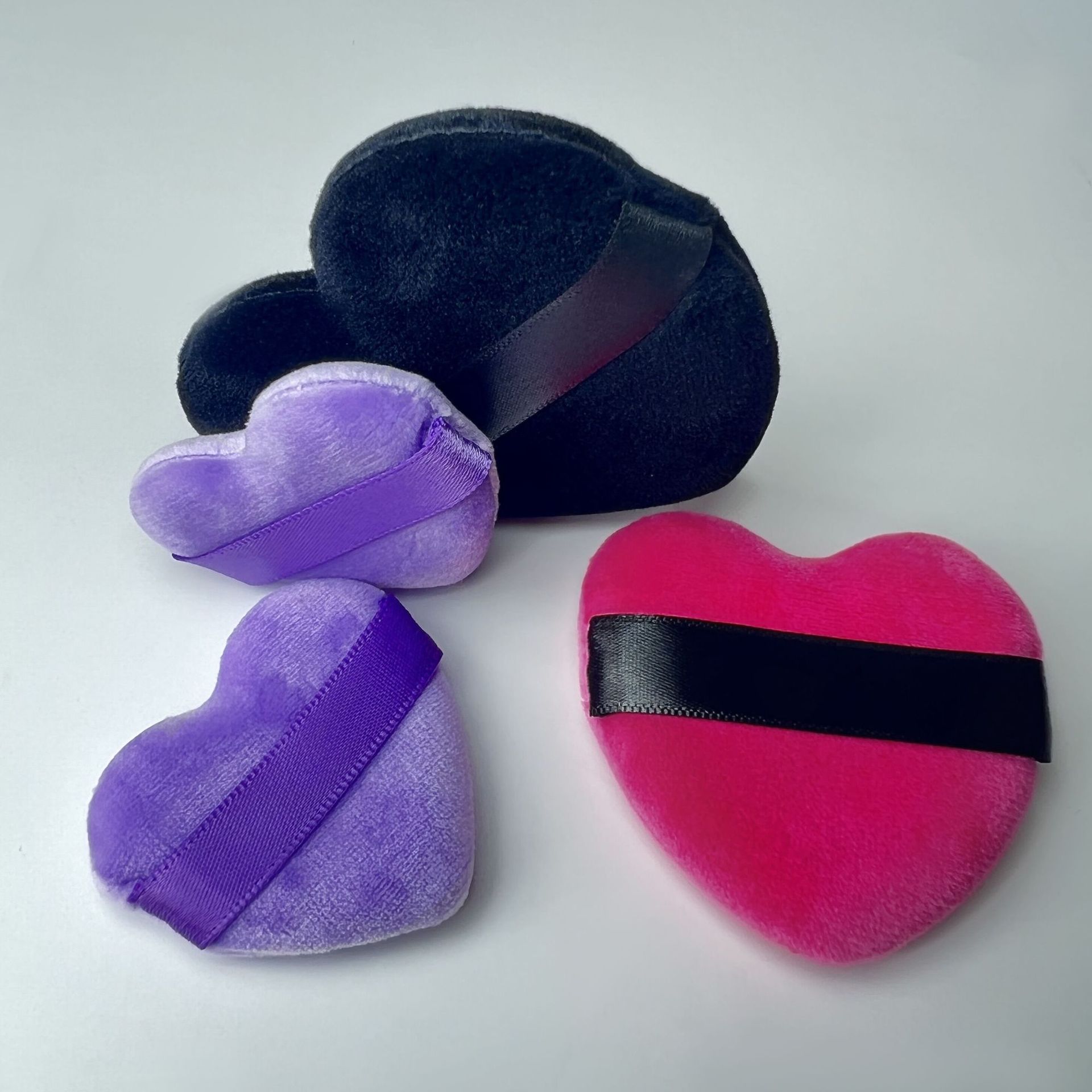 Cross-Border heart-shaped air cushion makeup sponge suit large super soft dry powder loose powder makeup black velvet love puff