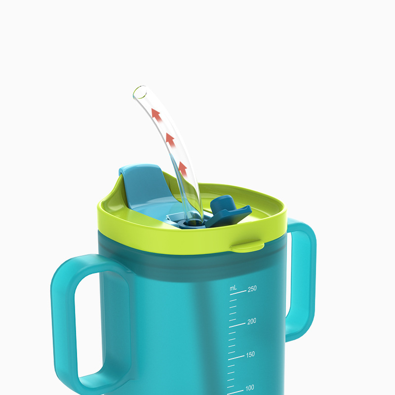Heguo Baby's Milk Cup with Scale Household Baby's Suction Tube Cup Brewing Milk Drinking Water Drop-resistant Learning Drinking Cup