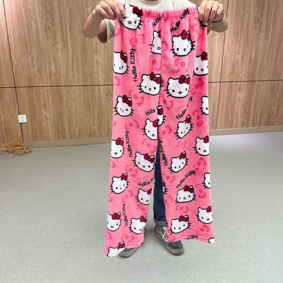 Cartoon Cat Christmas fleece-lined Pajama Pants Women's Home Casual Fall/Winter Flannel Pants Home Wear