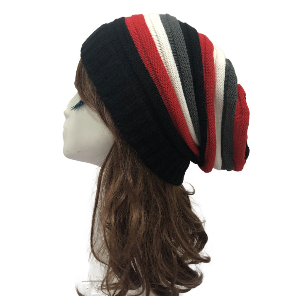 Amazon 2019 European and American Foreign Trade popular colorful striped pile hat warm pullover knitted wool hat