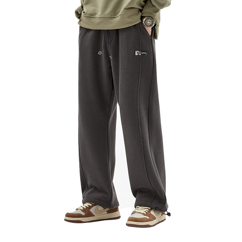 Straight Leg Sports Pants Men's Autumn Fashion Brand Loose Drawstring Pants Basketball Pants Wide Leg Pants Gray Sports Pants