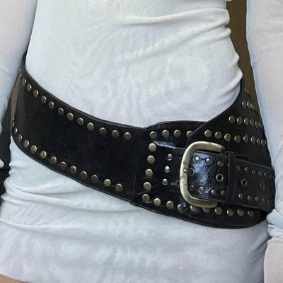 Retro European and American Style Cross-border Leather Rivet Pin Buckle Adjustable Waist Seal Belt 2023 Trendy Distinctive Women's Belt