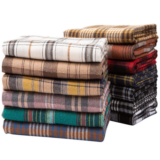 In stock British style yarn-dyed brushed plaid fabric autumn and winter polyester cotton flannel plaid casual shirt pants fabric