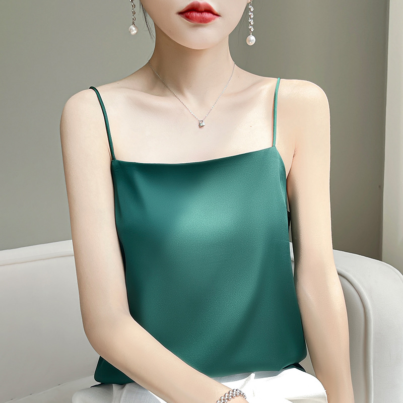 Silk Silk 2024 spring/summer women's new short slim-fit off-neck sleeveless temperament inner top camisole