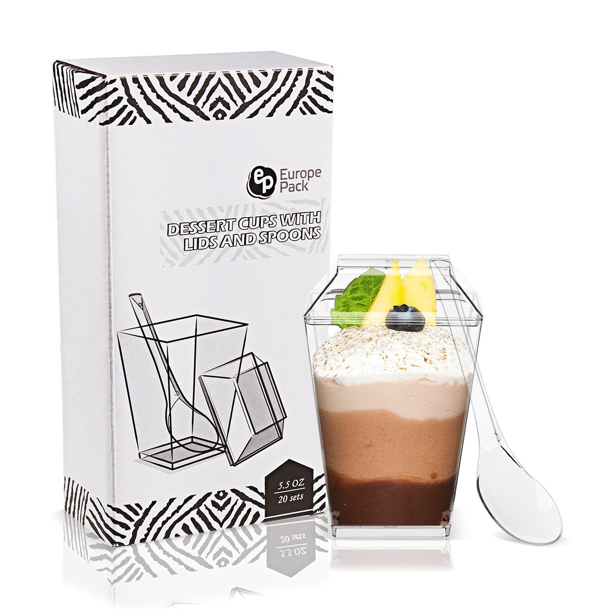 PS Plastic Transparent 5oz150ml Square Dessert Cup with Cover and Spoon Mousse Cup Pudding Cup Cross-border Amazon