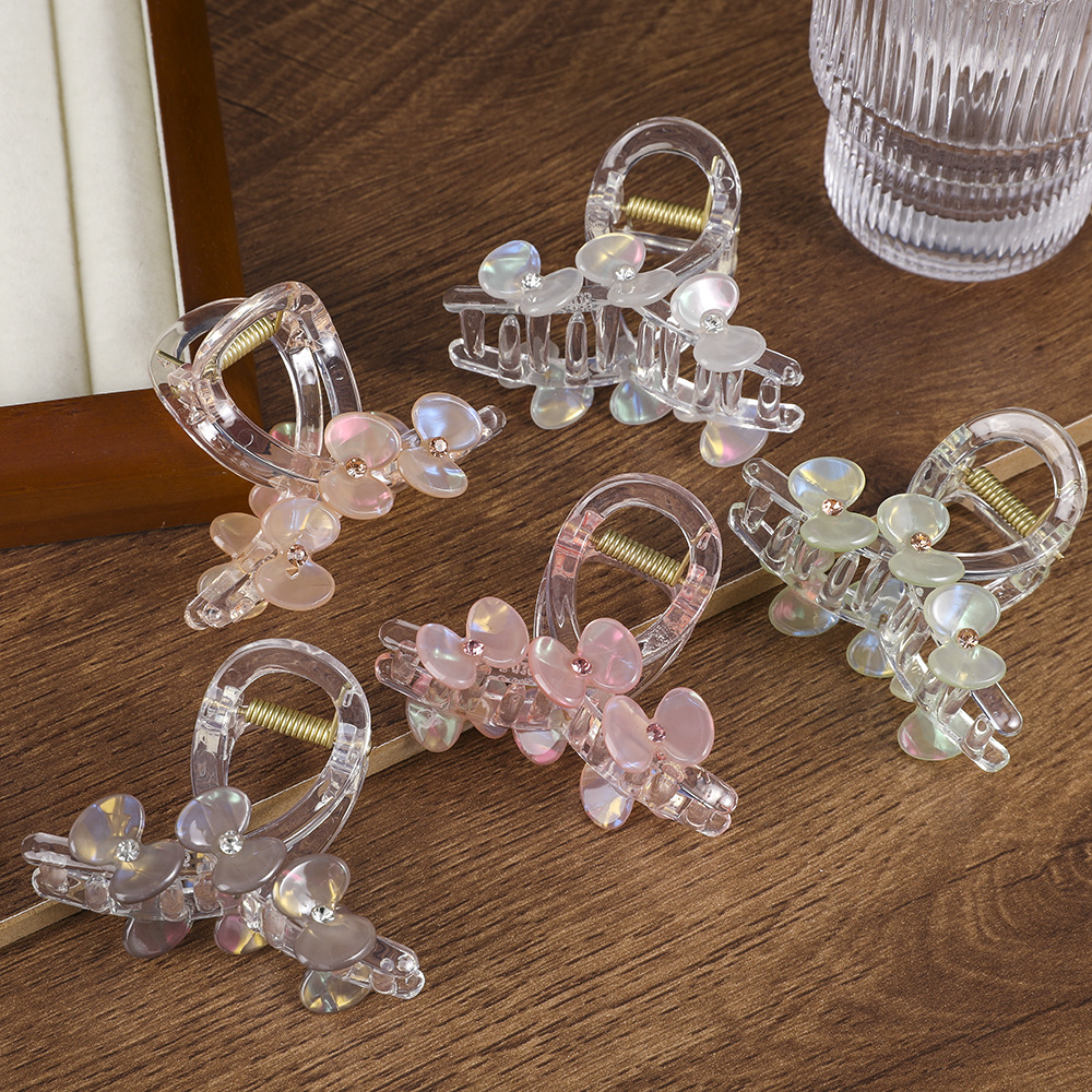 Flower clip two-petal flower shark clip children's hairpin Diamond-embedded plate hairpin medium hairpin temperament headdress hair accessories_voghion.com