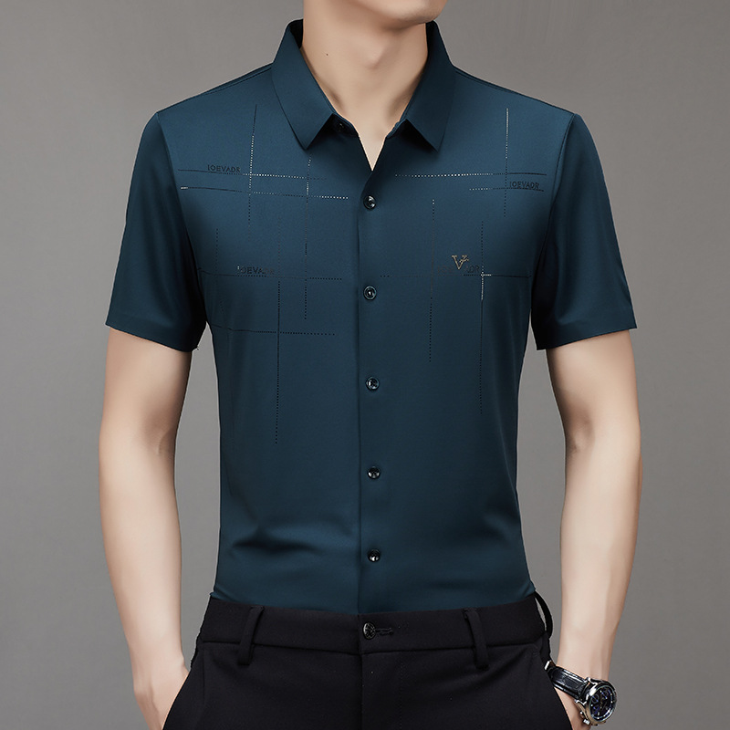 Summer New TikTok Same Style Men's Short Sleeve Shirt Business Seamless Shirt