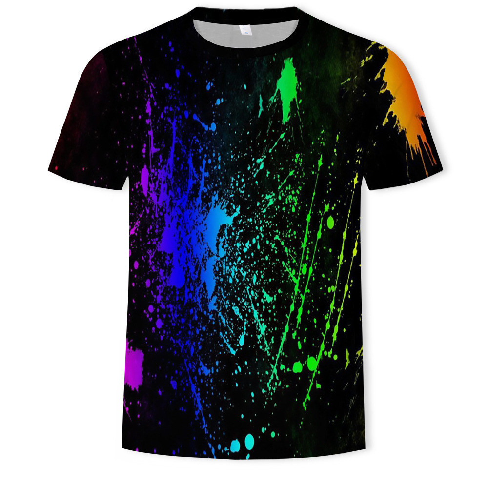 European and American summer fashion graffiti painting 3D digital printing men's round neck T-shirt manufacturers support DZ