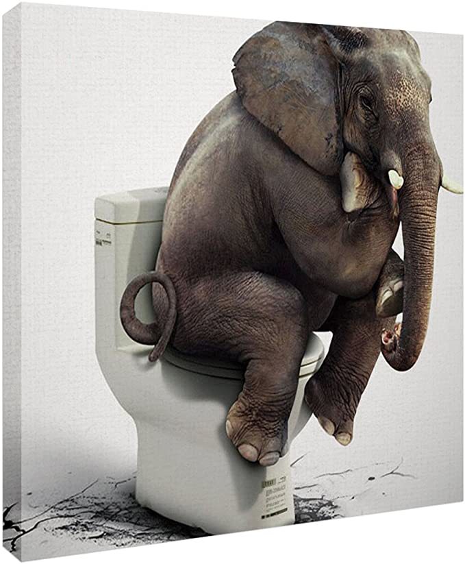 Amazon Bathroom Canvas Elephant Toilet Hot Cute Animal Hanging Painting Bathroom Toilet Decorative Painting Core