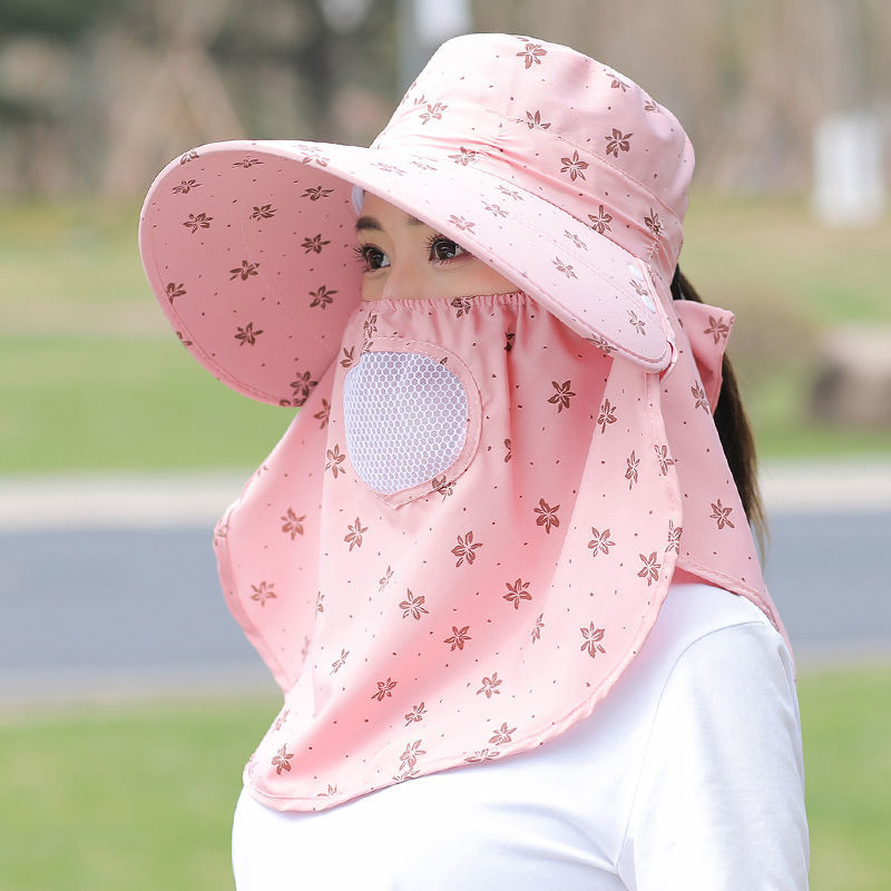 Sun Hat Women's Sunscreen Face-Covering Anti-Ultraviolet Big Brim Tea-Picking Hat Neck Riding Hat Women's Summer Cool Hat Wholesale