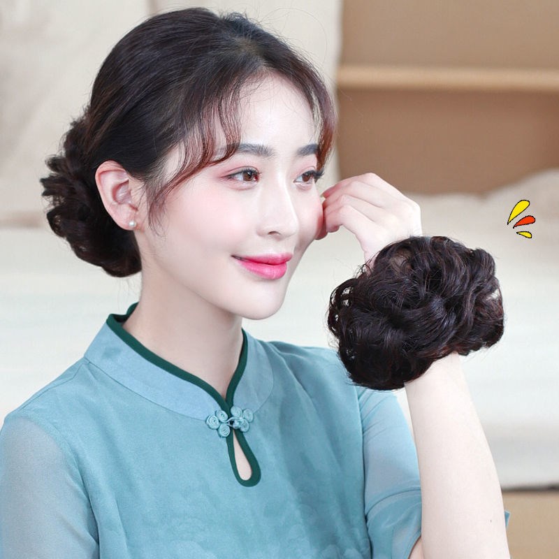 Real Hair Wig Ring Female Summer Ball Head Artifact Coil Hair Fluffy Roll Hair Ring Lazy Bud Natural Hair Ornaments Headdress Flower