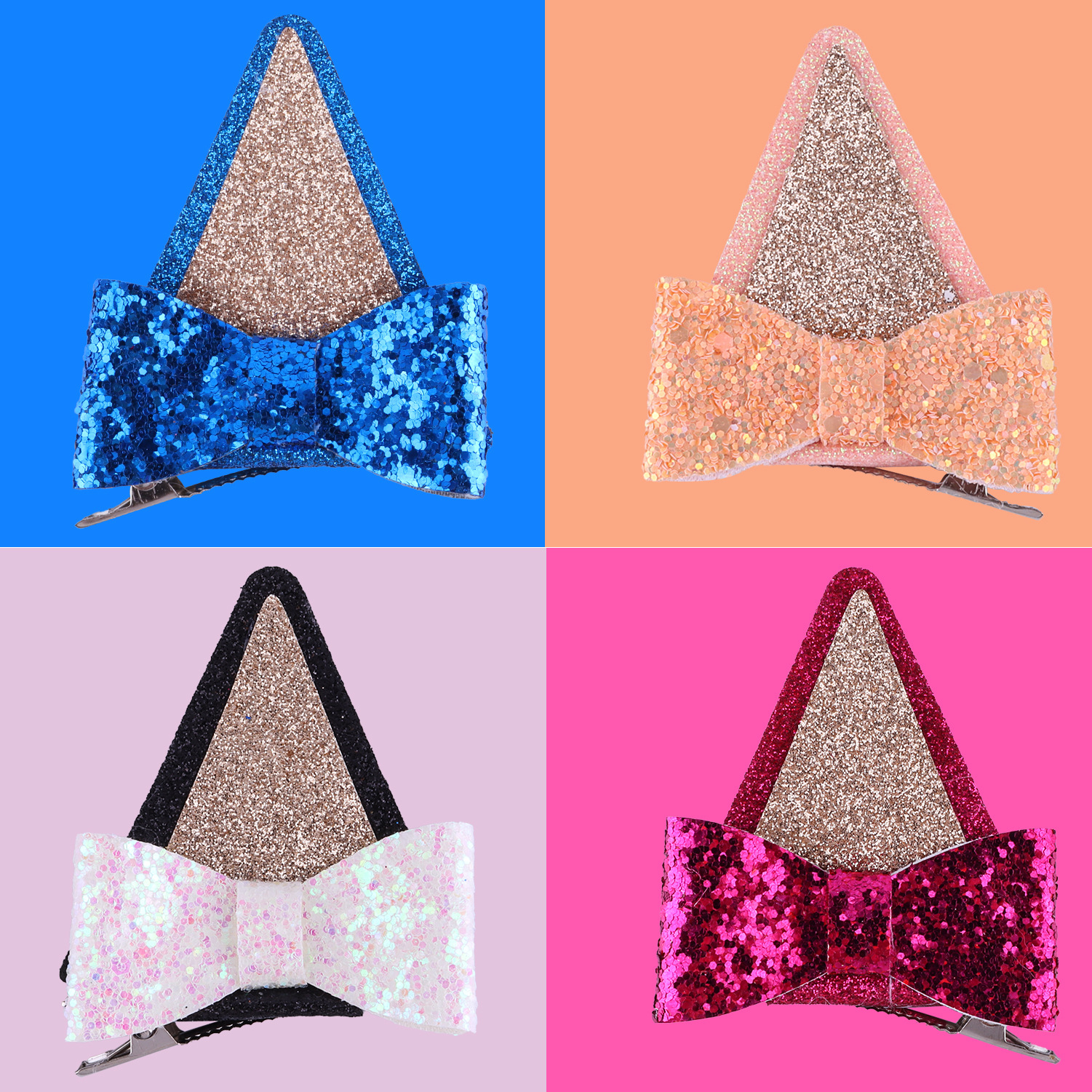 Xintian Principessa Carino Glitter Forcina Paillettes Fiocco Tridimensionale Forcina Bambini Cartone Animato Cane Orecchie Ornitorinco Clip_voghion.com