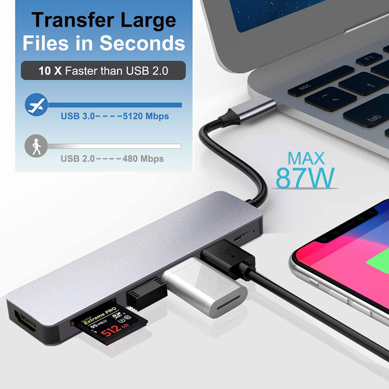 DM-HO19 six-in-one Type-c docking station 6-in-1 HDMI 4k SD TF PD 3.0HUB combination